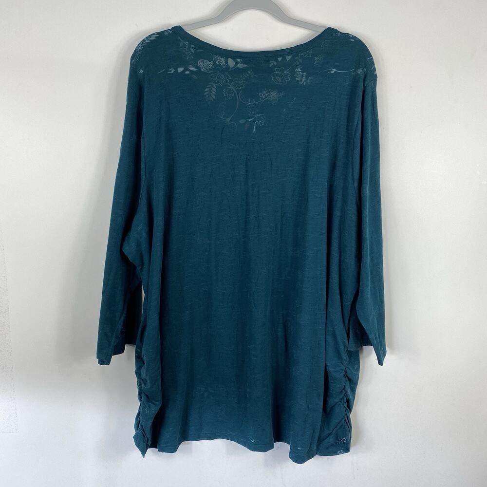Lane Bryant Top 22 24 T-Shirt Tee Green Emerald 3/4 Sleeve V-Neck Burnout - Picture 4 of 9